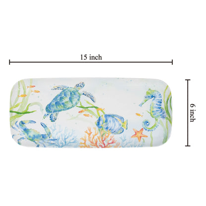UPware Sea Life Serenade Melamine Serving Tray, 15 x 6.5 Inch Rectangular Serving Platter, BPA Free Food Tray for Party Entertaining