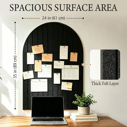 Large Arched Felt Bulletin Board for Wall, 35" x 24" Felt Cork Board Alternative with 6 Adhesive Felt Wall Tiles & Pins, Decorative Pin Board for Photos, Notes, Office, Bedroom Wall Decor