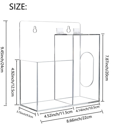 Aphbrada Acrylic Mask Dispenser & Hand Sanitizer Holder Stand Wall Mount or Countertop, Hygiene Station with 2 Compartment Clear Box Dispenser Holder for Face Masks, Gloves, Hairnets, Spray Bottle