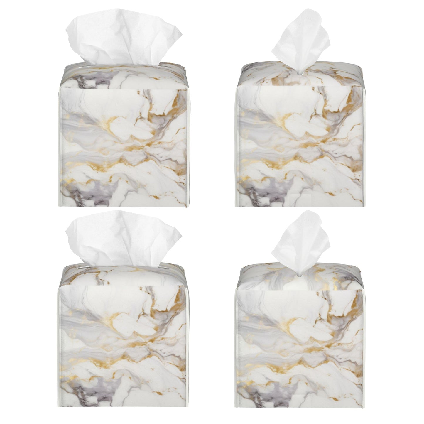 White Gold Marble Tissue Box Cover Square, Modern Abstract Marble Texture Tissue Box Holder Waterproof Leather Facial Paper Organizer Dispenser for Bathroom Home Car Nightstand Vanity Desk
