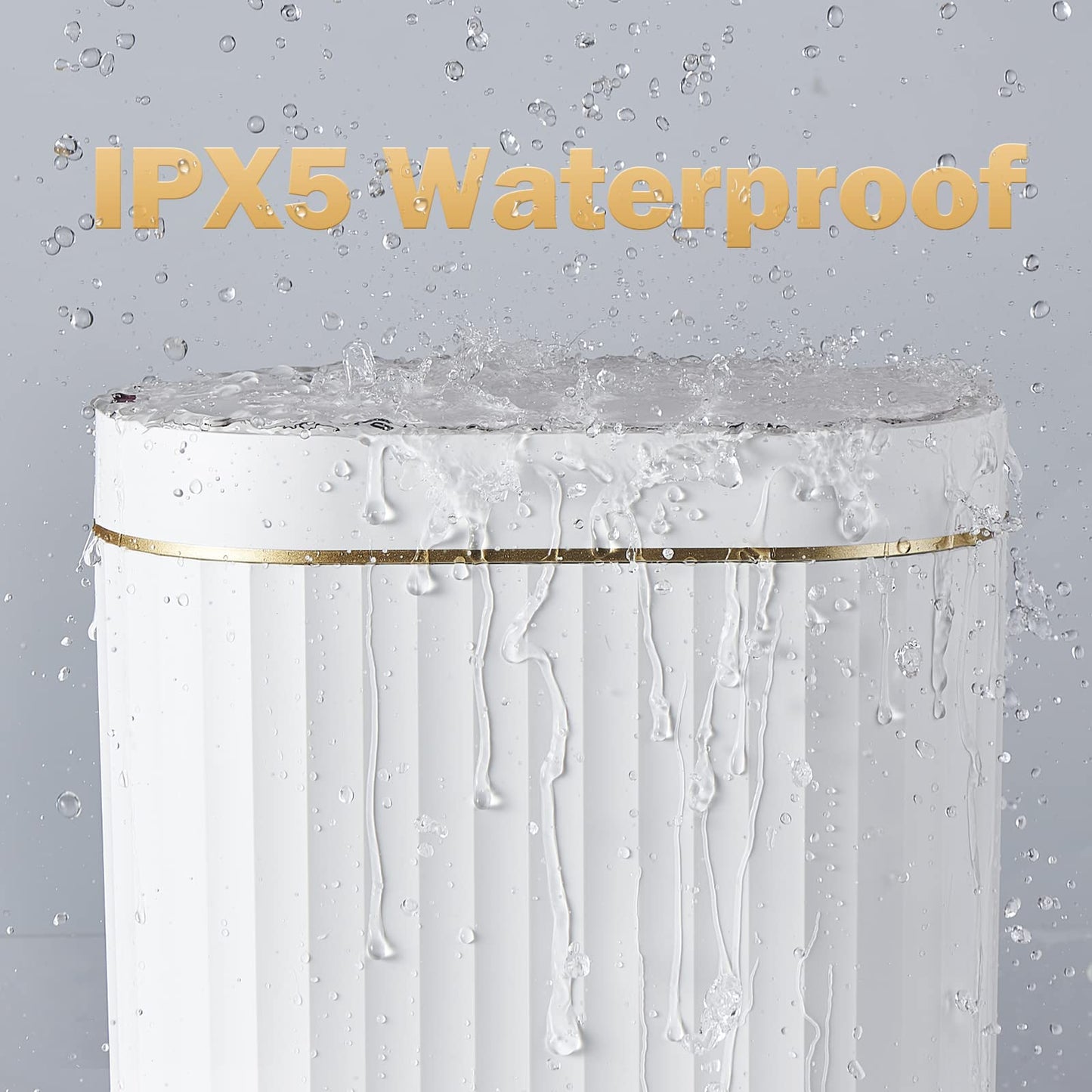 ELPHECO Bathroom Trash Can with Lid 2 Gallon Sensor Garbage Can, Automatic Trash Bin, Motion Sensor Trash Can, IPX5 Waterproof Plastic Wastebasket for Bathroom, Bedroom, Kitchen, Office, White Gold
