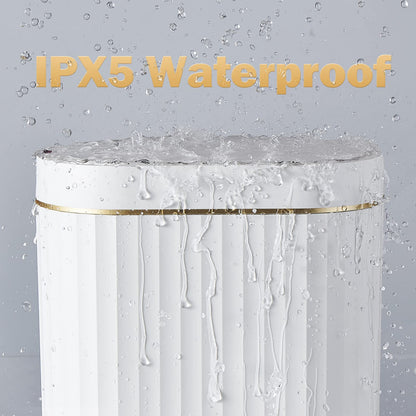 ELPHECO Bathroom Trash Can with Lid 2 Gallon Sensor Garbage Can, Automatic Trash Bin, Motion Sensor Trash Can, IPX5 Waterproof Plastic Wastebasket for Bathroom, Bedroom, Kitchen, Office, White Gold
