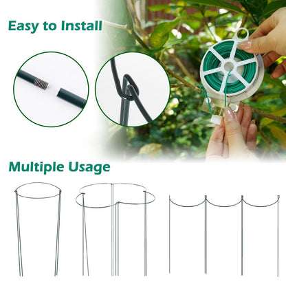 Linyona 32 inch Plant Support Stakes, 10 Pack Half Round Metal Garden Plant Stake Heavy-Duty Plant Support Ring and Cage with Plant Clip & Twist Tie for Indoor and Outdoor Plants, Vegetable, Flowers