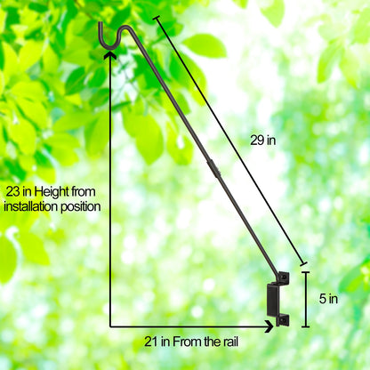 AILIN YELOKIE 32" 360° Swivel Deck Hook - Heavy Duty Solid Steel Plant Hanger, 12-Directional Adjustable Wall Bracket for Bird Feeders/Pole, Outdoor Plants & Wind Chimes, Black (2-Pack)