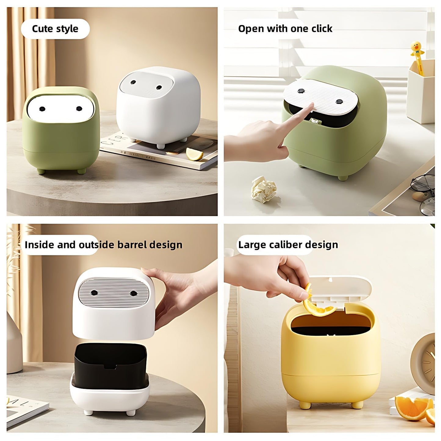 AIWE7D Small Desktop Trash Can with Lid for Desk Trash Cans Cute Mini Garbage Bin Press-top Wastebasket for Office Countertop Coffee Table Desk (LightGreen)