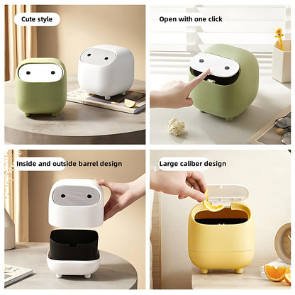 AIWE7D Small Desktop Trash Can with Lid for Desk Trash Cans Cute Mini Garbage Bin Press-top Wastebasket for Office Countertop Coffee Table Desk (LightGreen)