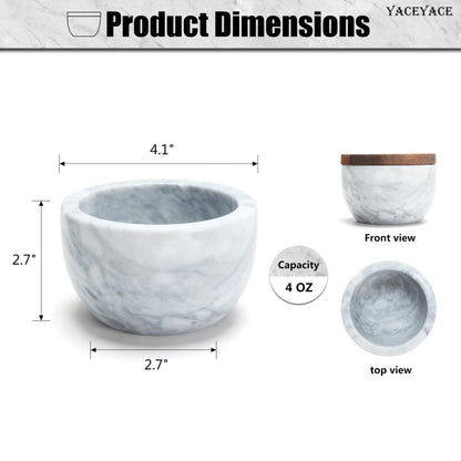 YACEYACE White Modern Marble Salt Bowl, 4oz Small Salt Cellar with Acacia Wood Lid, Elegant White Salt Spice Seasoning Bowl, Container Jar Holder