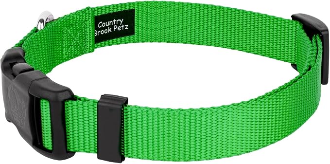 Country Brook Petz - Everyday Nylon Dog Collar and Leash - 10+ Cool Colors (3/4 Inch, Medium, Hot Lime Green)