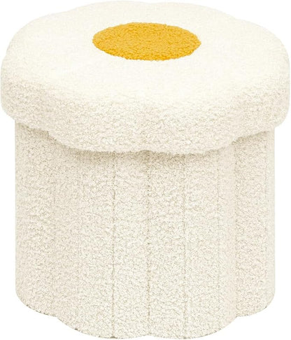 B FSOBEIIALEO Storage Ottoman Foldable, Sunflower Shaped Small Footrest Collapsible Folding Seat Bench for Bedroom Living Room Entryway, Faux Teddy Fur, White 12.6"x12.6"x11.4"