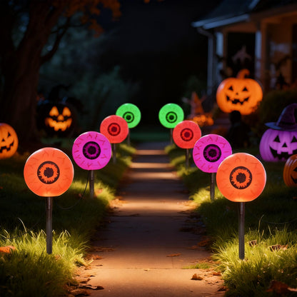 Halloween Outdoor Pathway Lights with 4 Spooky Pumpkins, 7Ft Outdoor Halloween Pumpkin Stake Lights with C7 LED Bulbs,for Party Garden Lawn Driveway Decor