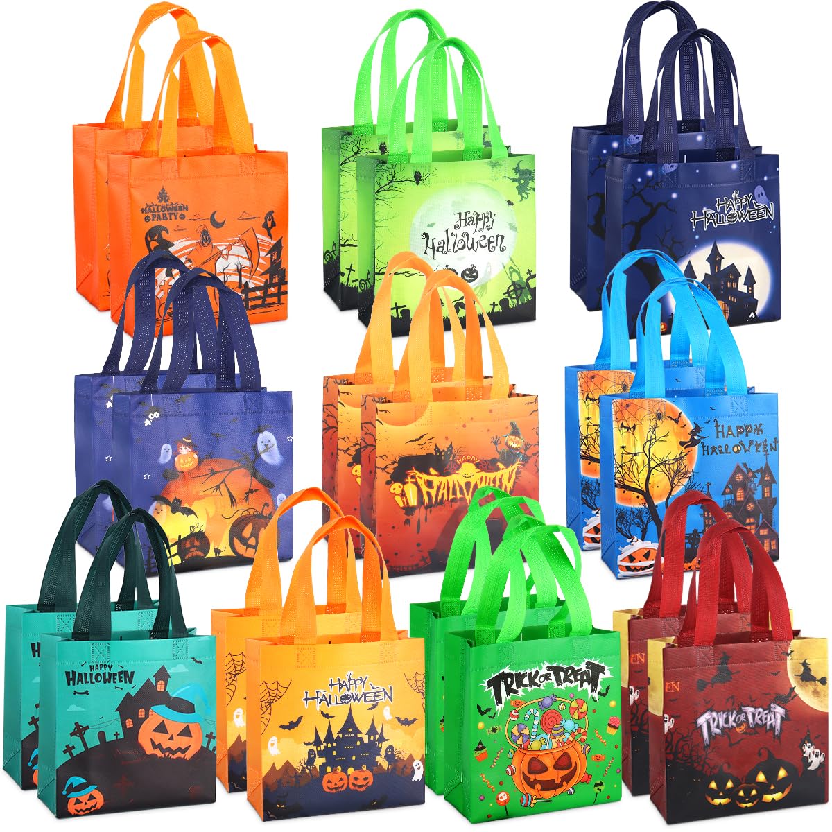 Aviski 20PCS Halloween Trick or Treat Totes, Small Multifunctional Non-Woven Halloween Bags for Gifts Wrapping, Party Supplies