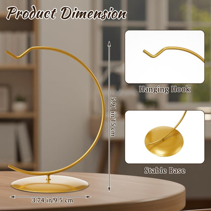 AceOrbit 24 Pcs Ornament Display Stand 6 Inch Iron Hanging Stand Christmas Ornament Hanger Holder Decoration Display Holder Hook for Glass Globe Air Plant Terrarium Table Decor (Gold)