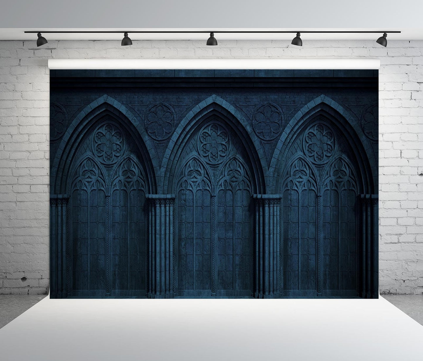 BELECO 10x6.5ft Fabric Dark Medieval Gothic Wall Backdrop Abandoned Night Castle Crypt Gothic Arch Stone Wall Background Medieval Themed Party Decorations Ghost Vampire Halloween Shoot Photo Props