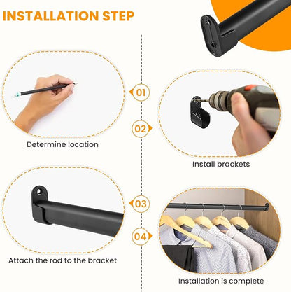 Oval Closet Rod for Hanging Clothes Adjustable Closet Rods 18 to 87 Inch Heavy Duty Black Poles Bar Closet Rod Expandable for Wardrobes Laundry RV