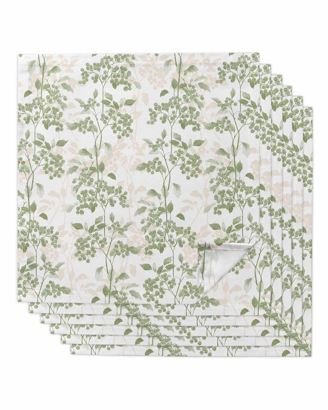 Sage Green Leaves Cloth Napkins Set of 6 - Washable Dinner Napkins Reusable Table Napkins for Home Party Weeding Dining Table Setting Decoration,Oversized 20"x20" Wildflower Herbs Floral Spring Summer