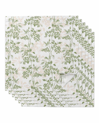 Sage Green Leaves Cloth Napkins Set of 6 - Washable Dinner Napkins Reusable Table Napkins for Home Party Weeding Dining Table Setting Decoration,Oversized 20"x20" Wildflower Herbs Floral Spring Summer