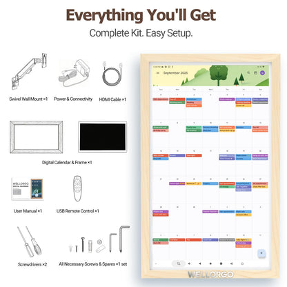 Wellorgo 32" Digital Calendar, Electronic Smart Calendar for wall, Large Family Daily Planner/Chores Chart for Kids, Touch Screen with Remote, Streaming Apps, Adjustable Wall Mount & Picture Frame