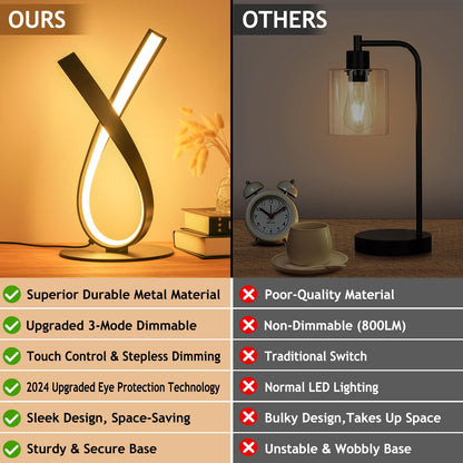 NUÜR Modern Table Lamp, Stepless Dimmable LED Spiral Lamp for Living Room, Contemporary Nightstand Lamp, Black Bedside Table Lamp for Bedroom, Home, Office