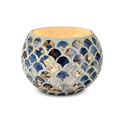 Mosaic Glass Tea Light Holders Romantic Stained Votive Candle Holder, MIATTCLD Round Handmade Tealight Candle Holder for Table Centerpieces, Christmas, Valentine, Birthday Party, Home Decor (L)