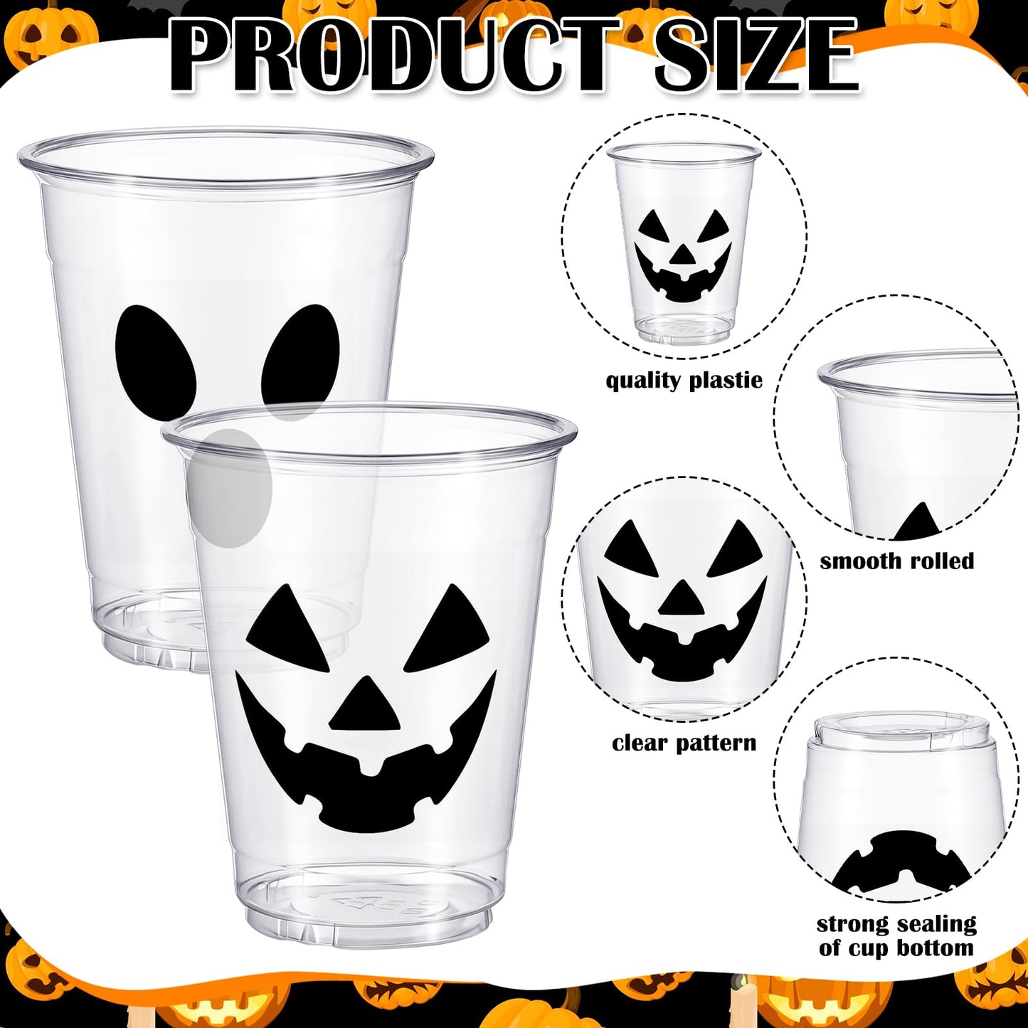 FoldTier 24 Set 12oz Summer Halloween Plastic Cups with Drink Umbrella Picks Bulk Halloween Cups with Cocktail Umbrella Stirrers Jack O Lantern Ghost Design for Trick or Treat Boo Party Supplies