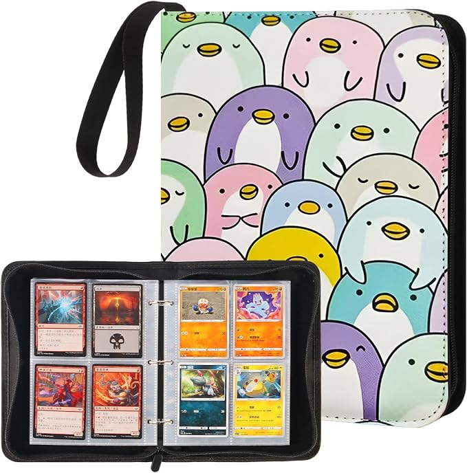 4-Pocket Card Binder with 50 Removable Pages, Holds 400 Cards | Fits trading, sports, gaming and collectible cards. Great for boys and girls to organize and protect collections(Penguin)