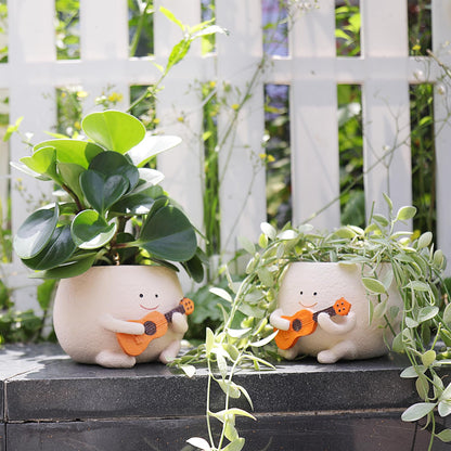 UMESONG Smily Face Planter Pot with Drainage Hole Cute Resin Head Planters for String of Pearls Plant Live Unique Guitar Succulent Pots for Indoor Outdoor Plants Gift IdeaI for Mother Christmas