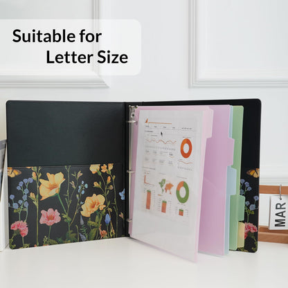SKYDUE 1 Inch 3-Ring Binder with Clipboard, PU Aesthetic Binder with 5 Dividers, Notepad, Stickers & Pockets for Work and School (Letter Size)