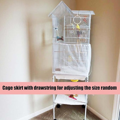 Bird Cage Seed Catcher, Large Bird Cage Cover, 75-118'' Universal Adjustable Birdcage Cover Skirt Soft Airy Nylon Mesh Net for Parakeet Macaw African Round Square Cage, White