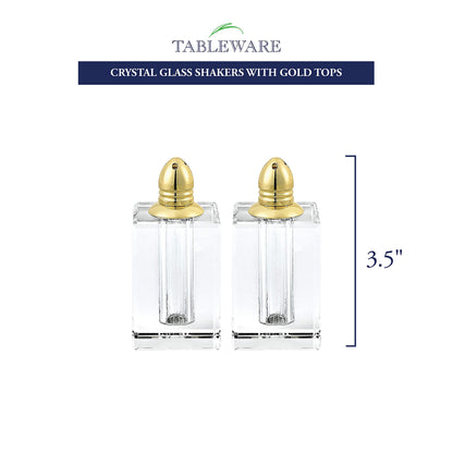 Badash Crystal Salt and Pepper Shaker Set - 3.5" Tall Spirit Hand-Cut Optical Crystal Glass Shakers with Gold Tops - Set a Beautiful Table