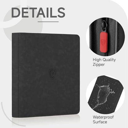 Trading Card Binder with Zip,12 Pockets Card Binder,720 Double Sided Pocket Card Collection Binder,Card Album Card Folder for MTG,TCG,Sports Cards,Game Cards,Black