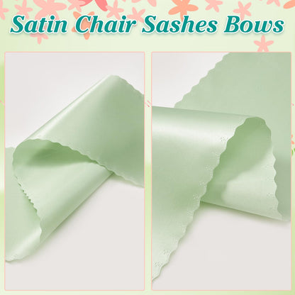 Pack of 80 Sage Green Satin Chair Sashes Bows Ties Upgraded 7 X 108 Inch Chairs Ribbons for Festive Gift Hotel Wedding Ceremony Halloween Christmas Thanksgiving Party Banquet Event Decoration