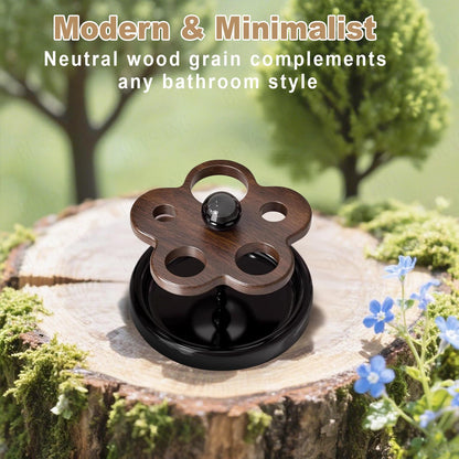 Wooden Toothbrush Holders for Bathroom – 5-Slot Natural Wood Countertop Organizer with Cute Flower Pattern Design,Family Size for Electric Toothbrushes, Toothpaste, Razors & Small Comb