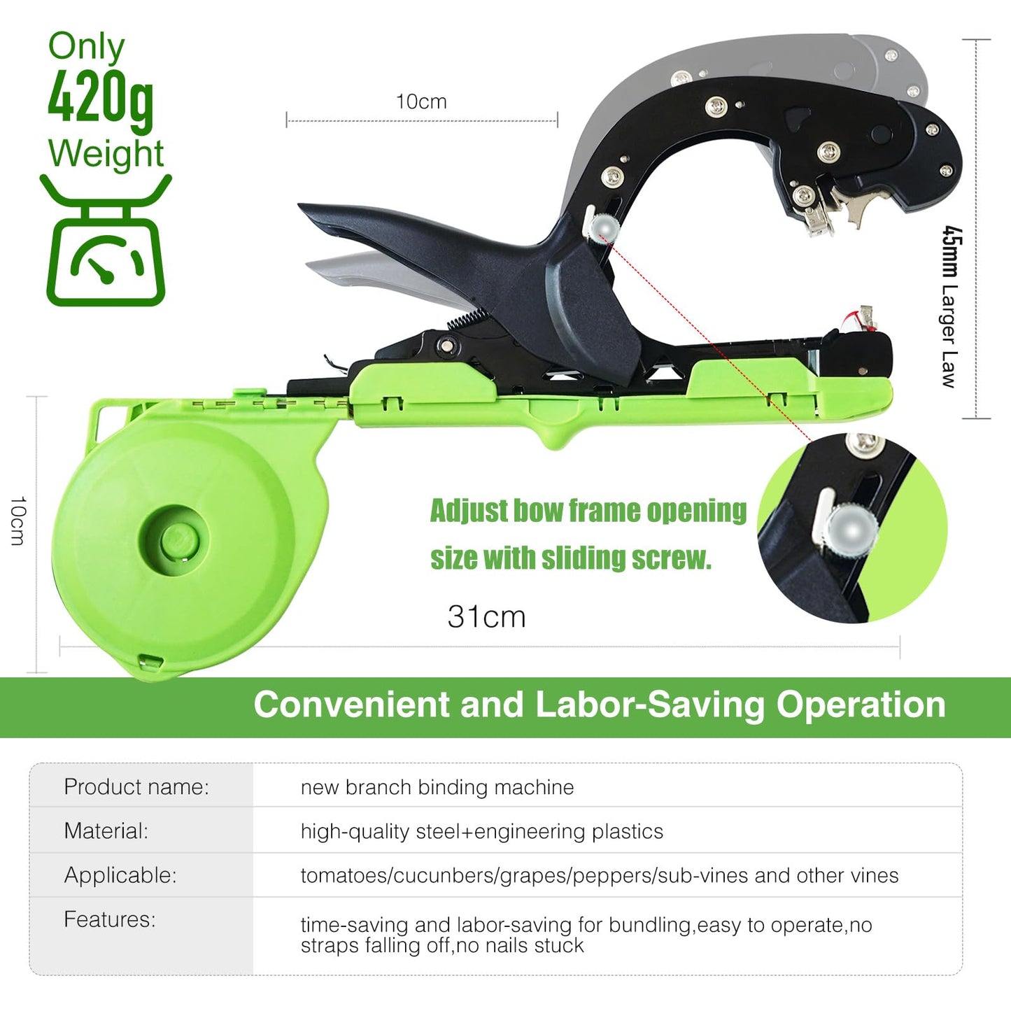 Kukkasilta Upgraded Plant Tying Machine Tie Up Vine Tomatoes and Grapes Quickly Plant Tying Tape Tool for Gardeners Farmers Plant Tie Tapener Gun with SK5 Blade Replacement Green Tapes and Staples