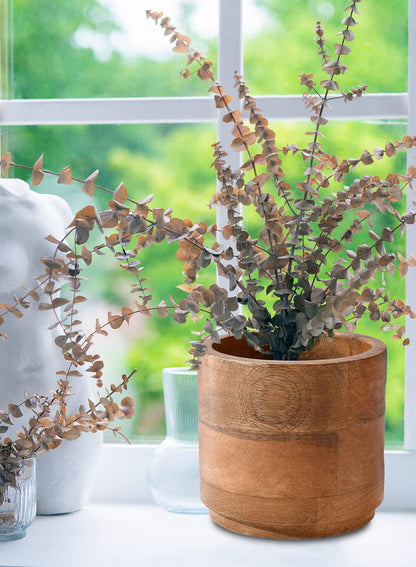Serene Spaces Living Set of 6 Medium Mango Wood Cachepot, Natural Wooden Pot for Faux Flowers & Plants, Potted Indoor Plants, Home, Office, Restaurant Decor, Measures 6.5" Diameter & 6" Tall