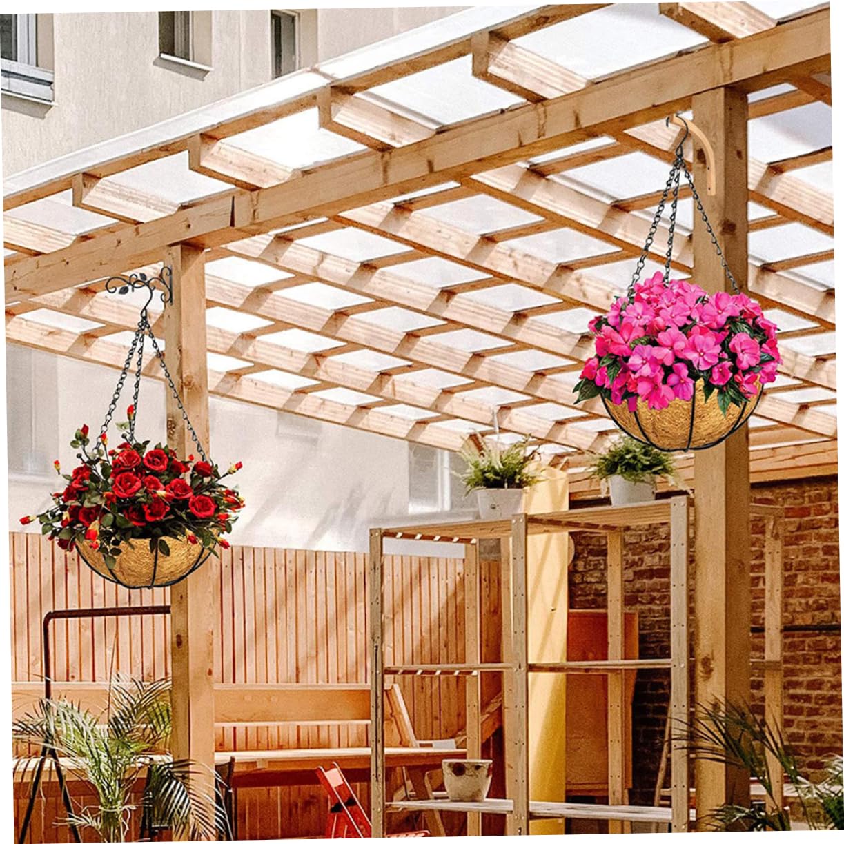 UKCOCO 2pcs Hanging Plant Holder Outdoor Indoor Plant Hanger Wooden Wall Hangers Ceiling