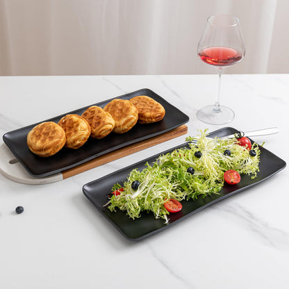 ZAROCRUS Melamine Rectangular Serving Platters and Trays set, set of 4,14” x 7” Matte Black Party Platter for Serving Food, Salad, Cheese and Fruits, Dishwasher Safe Trays/Platters for Entertaining