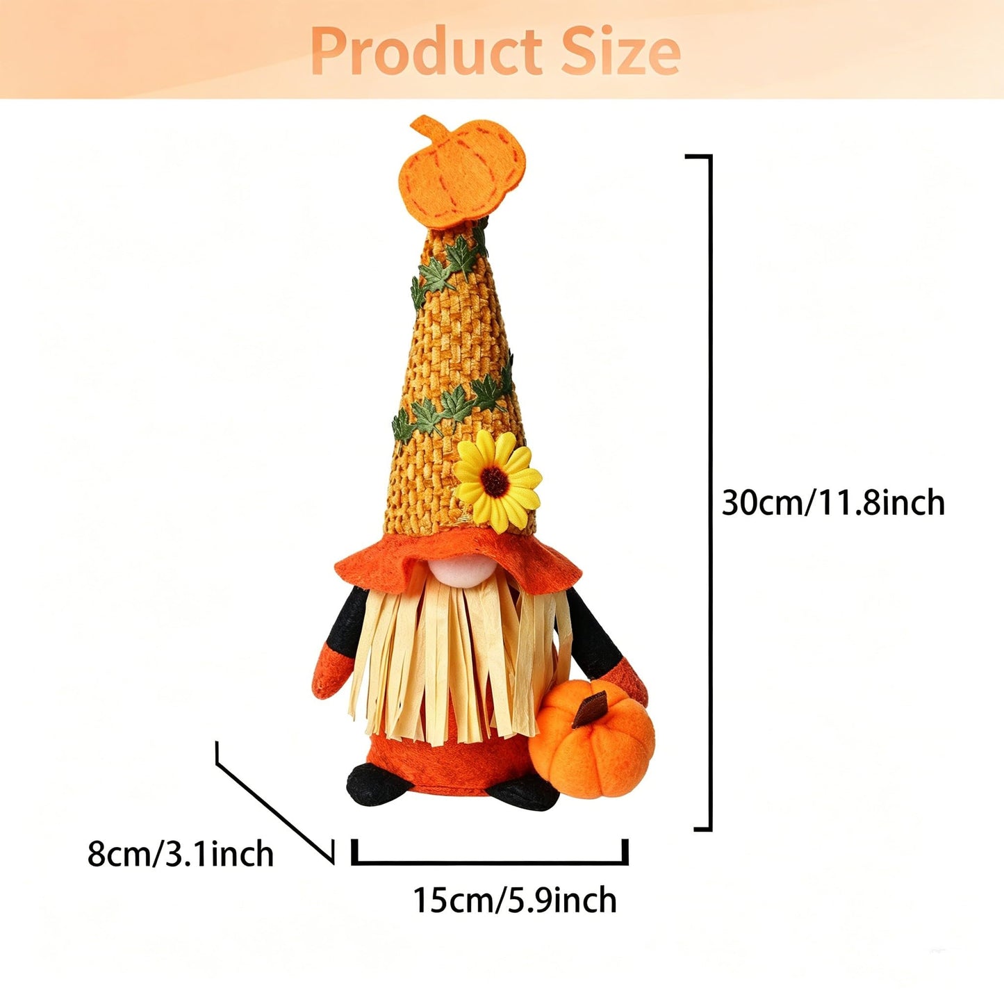 Ni-JASW Fall Plush Gnomes Set of 2, Farmhouse Sunflower Pumpkin Harvest Thanksgiving Swedish Tomte Autumn Elf Figurines Tiered Tray Decor