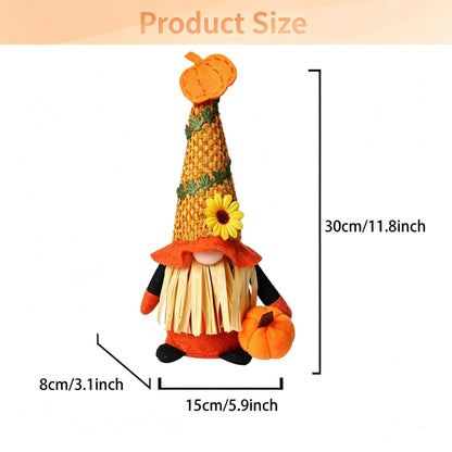 Ni-JASW Fall Plush Gnomes Set of 2, Farmhouse Sunflower Pumpkin Harvest Thanksgiving Swedish Tomte Autumn Elf Figurines Tiered Tray Decor