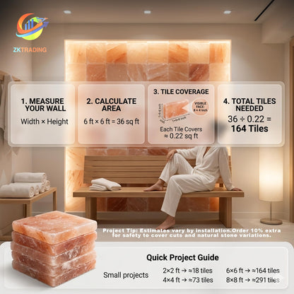 ZK Himalayan Salt Tiles 8"x4"x1" – Pack of 4 Natural Pink Salt Bricks for Sauna Walls, Salt Blocks of 2.5 lbs for Spa Rooms, Backlit Salt Walls & DIY Wellness Décor