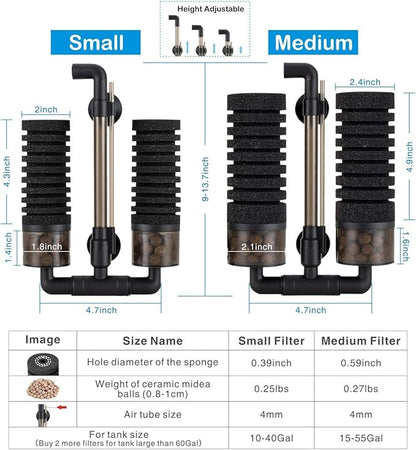 hygger Aquarium Double Sponge Filter, Comes with 2 Spare Sponges (S)