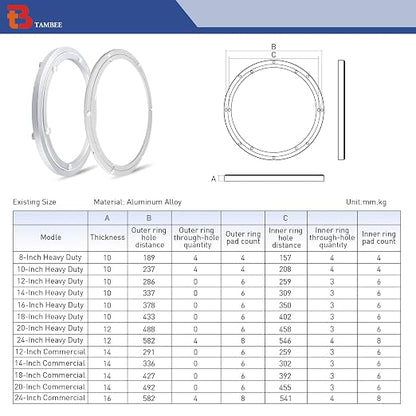 TamBee 18 Inch Lazy Susan Hardware Kit - Heavy Duty Aluminum Turntable Bearing with Metal Rotating Ring Mechanism Lazy Susan Parts for Puzzle Boards, DIY Projects (Base Only)