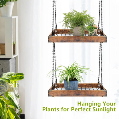 Lilybud--lily Plant Hanger Indoor Outdoor, 16" Large Hanging Planters for Indoor Plants Hanging Plant Holder Wood Metal Hanging Plant Shelf Large Hanging Baskets for Plants Outdoor Window Ceiling