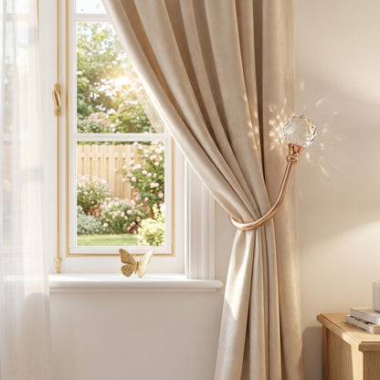 Curtain Holdback,2Pcs Wall Mounted Drapery Tiebacks with Clear Crystal Ball