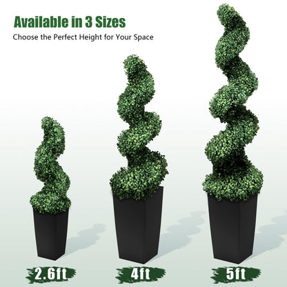 Mavis's Diary 4FT Artificial Spiral Topiary Trees, Set of 2 UV Resistant Faux Boxwood Plants in Square Planter, Indoor Outdoor Fake Shrubs for Front Porch, Entryway, Patio, Home Decor