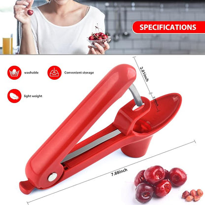 Cherry Pitter, Brighoot Stainless Steel Cherry Pitter Tool Cherries Corer with Lock Design for Making Cherry Jam, Remove Cherry Seed with Space/Safe/Quick (Red)