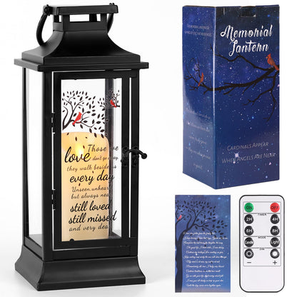 HAVITI Sympathy Gifts for Loss of Loved One Memorial Lantern, Black Memorial Gifts for Loss of Mom Dad Loved One, Acrylic Metal 14 Inches Bereavement Gifts Lantern