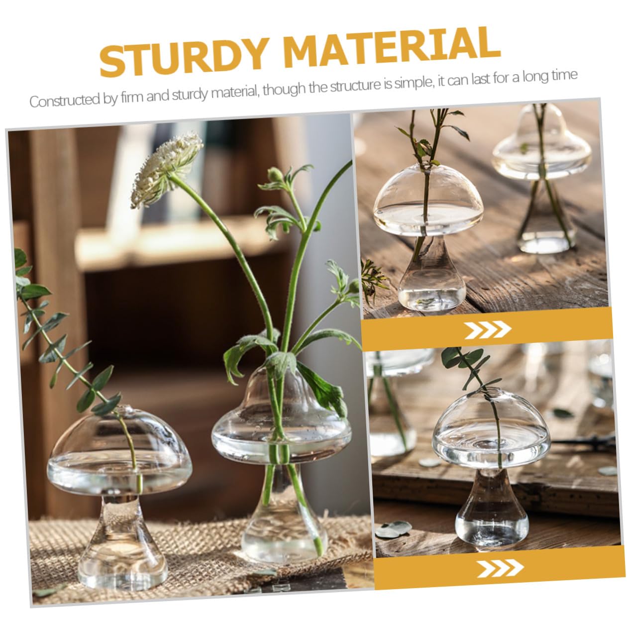 BESPORTBLE 2pcs Glass Mushroom Flower Vases Hydroponic Plant Terrariums Decorative Floral Containers for Home Office Living Bedroom Kitchen