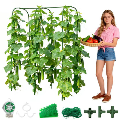 Garden Cucumber Trellis for Climbing Plants, Outdoor Metal Garden Arch Trellis, Plant Support for Vegetables Tomato Trellis Raised Garden Bed (Green, 31.5" Lx21.6 Wx47.2 H-S)