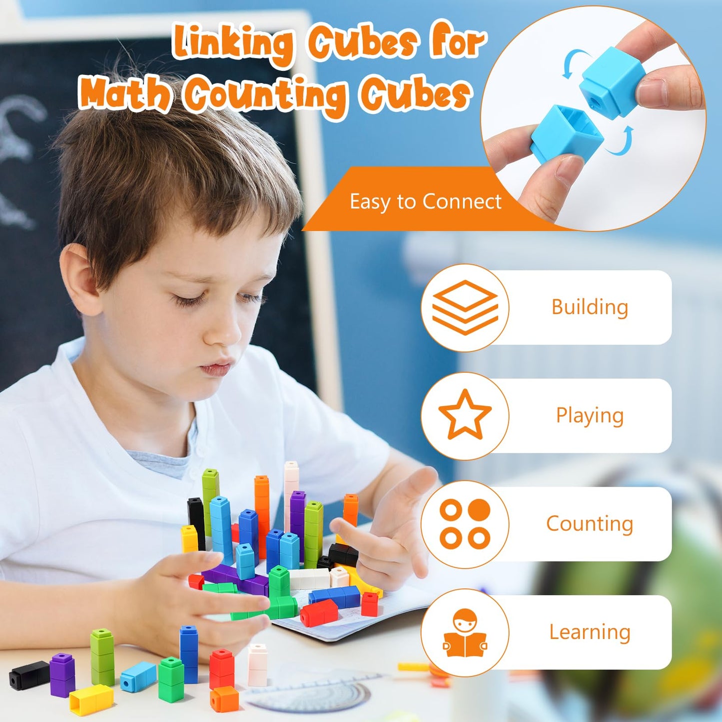 100 Pcs Light Blue Linking Cubes for Math Counting Cubes Manipulatives Plastic Counting Block Manipulative Classroom Learning Supplies for Educational Preschool Activities Boy Girl (Light Blue)