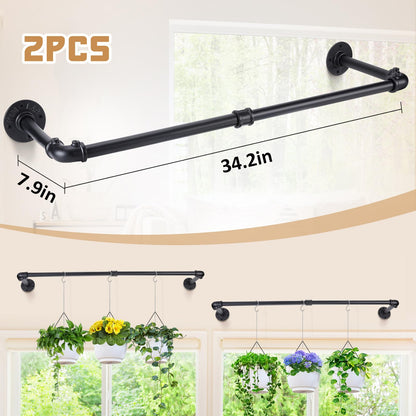 Bigmeta 34in Hanging Planters Rod for Indoor Plants - Max. Load 44 lb Black Metal Holder Rod for Wall Ceiling Decor, 2 Pcs (Pot Chain & Plants Not Included)